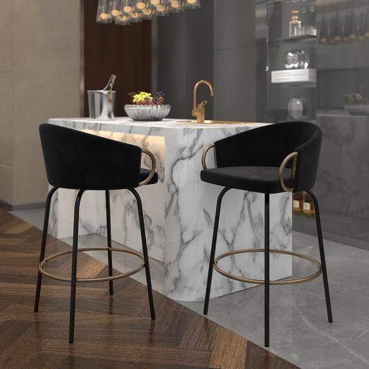 Black Velvet Bar Stools | Set of 2 | Lavo 26" Counter Stools