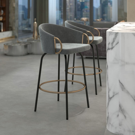 Grey Velvet Bar Stools | Set of 2 | Lavo 26" Counter Stools