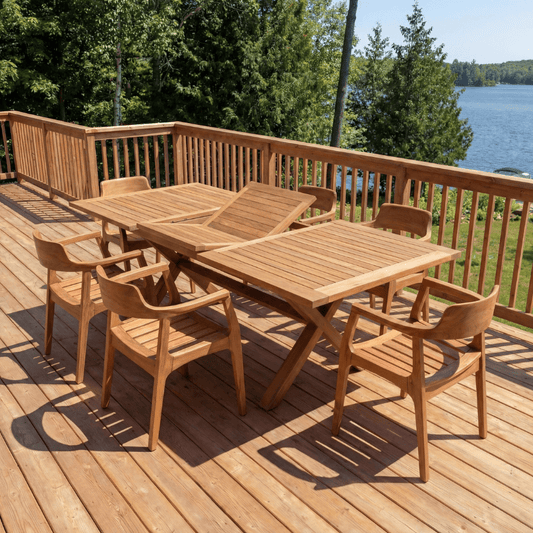 Alfresco 7 Piece Extendable Teak Outdoor Dining Set for 6 - Your Bar Stools Canada