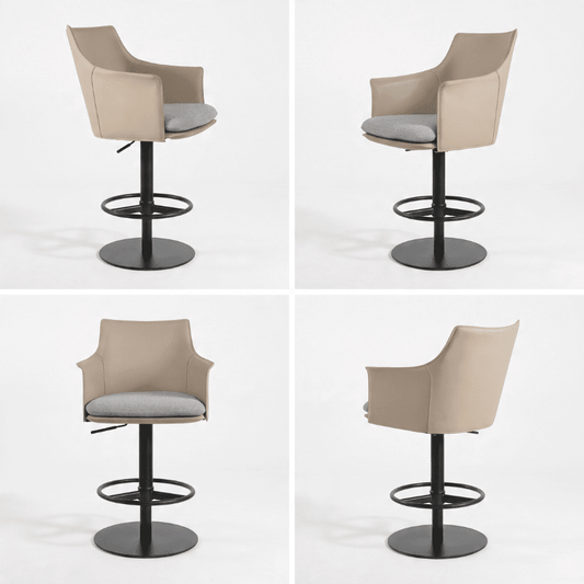 Beige Leather Adjustable Bar Stool with Arms | Briancon Piston - Your Bar Stools Canada