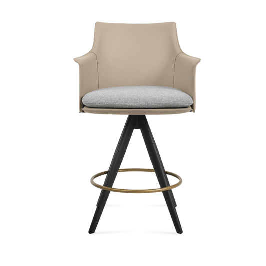 Beige Leather Swivel Bar Stool with Arms | Briancon Pyramid - Your Bar Stools Canada