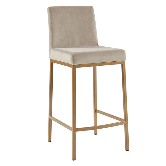 Beige Velvet Bar Stools | Set of 2 | Diego 26" Counter Stools - Your Bar Stools Canada