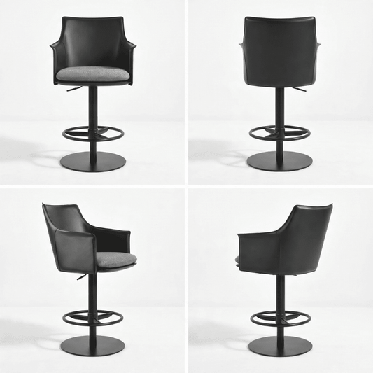 Black Leather Adjustable Bar Stool with Arms | Briancon Piston - Your Bar Stools Canada
