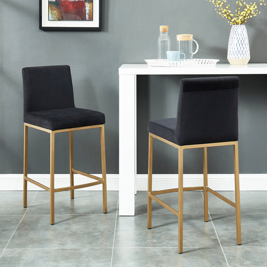 Black Velvet Bar Stools | Set of 2 | Diego 26" Counter Stools - Your Bar Stools Canada