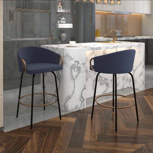 Blue Velvet Bar Stools | Set of 2 | Lavo 26" Counter Stools - Your Bar Stools Canada