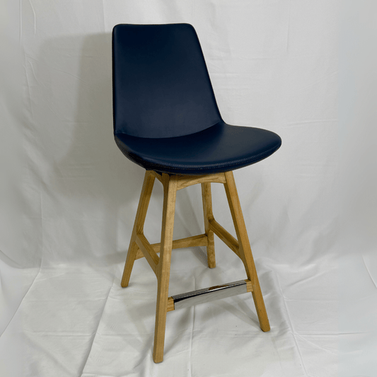 Eiffel Wood Blue Leather Bar Stools - Your Bar Stools Canada