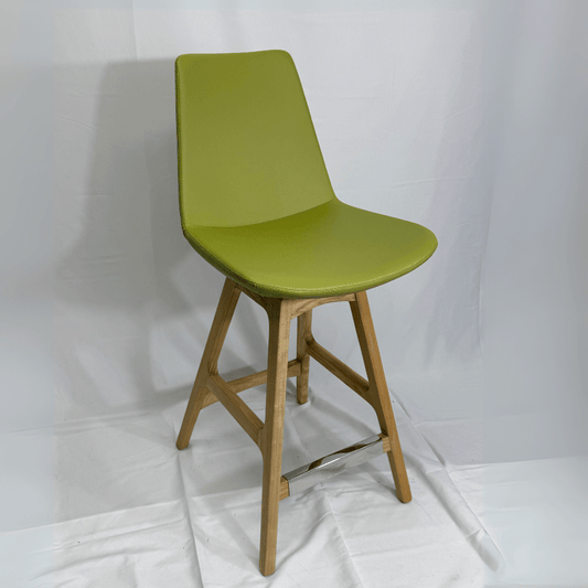 Eiffel Wood Green Leather Bar Stools - Your Bar Stools Canada