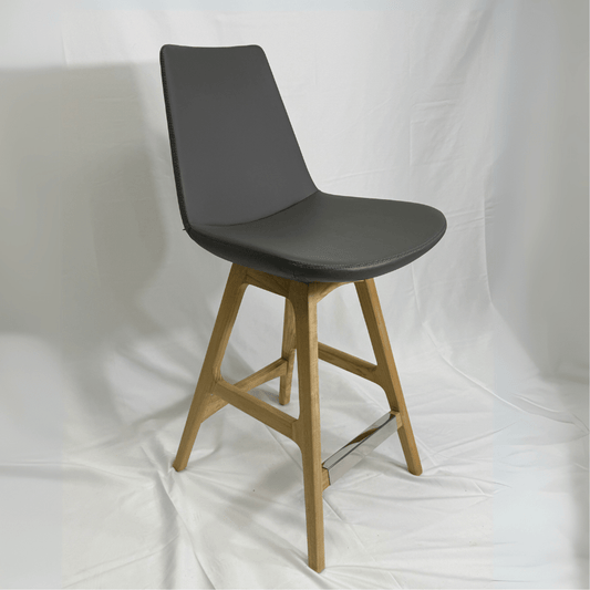 Eiffel Wood Grey Leather Bar Stools - Your Bar Stools Canada