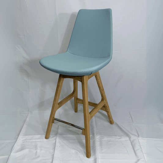 Eiffel Wood Light Blue Leather Bar Stools - Your Bar Stools Canada
