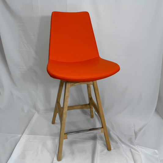 Eiffel Wood Orange Leather Bar Stools - Your Bar Stools Canada