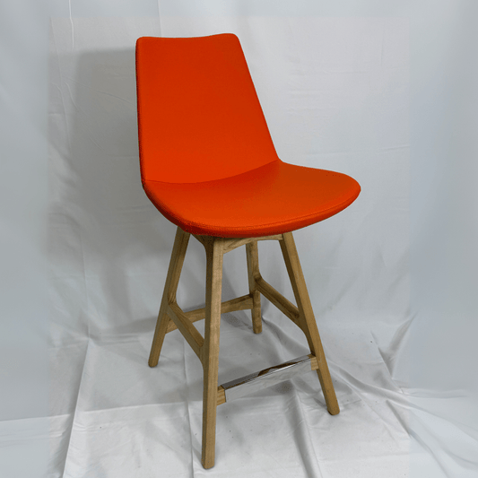 Eiffel Wood Orange Leather Bar Stools - Your Bar Stools Canada