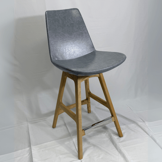 Eiffel Wood Silver Leather Bar Stools - Your Bar Stools Canada