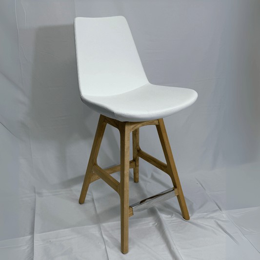 Eiffel Wood White Leather Bar Stools - Your Bar Stools Canada