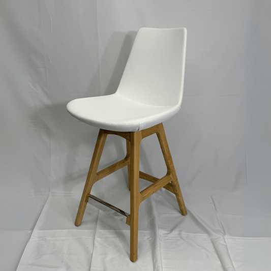 Eiffel Wood White Leather Bar Stools - Your Bar Stools Canada