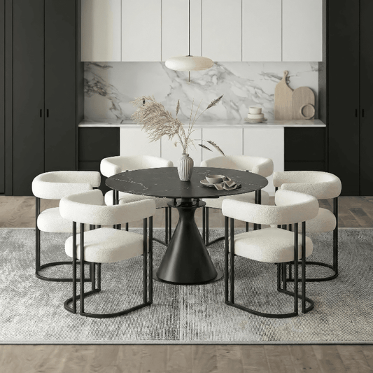 Extendable Round Dining Table Set for 6 | Calisto with Scarlet Chairs - Your Bar Stools Canada