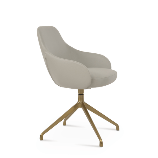 Gazel Swivel Dining Chair with Arms | Cream Leather - Your Bar Stools Canada
