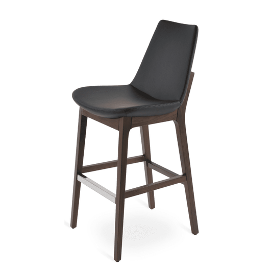 Genuine Leather Bar Stools Eiffel Wood in Black - Your Bar Stools Canada