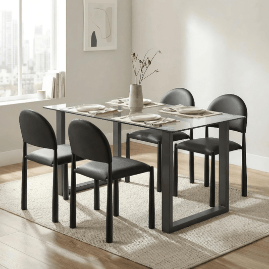 Glass Top Dining Table Set for 4 | Franco with Auggie Black Chairs - Your Bar Stools Canada