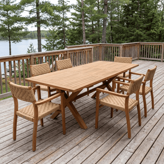 Kleopatra 7 Piece Extendable Teak Outdoor Dining Set for 6 - Your Bar Stools Canada