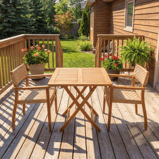 Pamela Square Folding Teak Bistro Set with 2 Palermo Armchairs - Your Bar Stools Canada