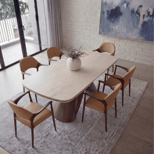 Perge Extendable Travertine Dining Set with 6 Almeria Chairs - Your Bar Stools Canada