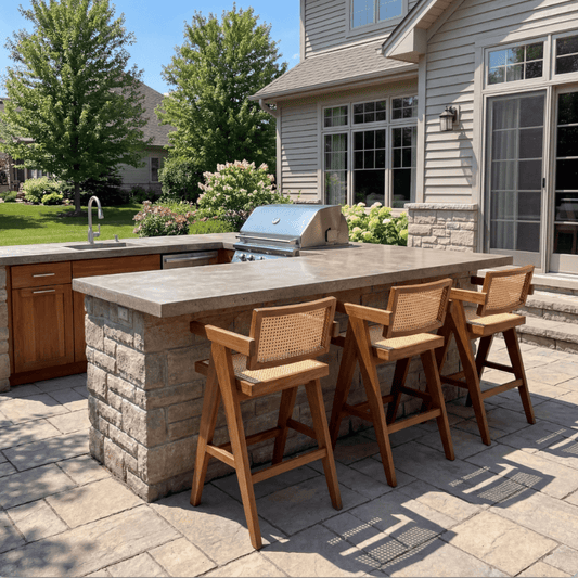 PierreJ Teak Wicker Outdoor Bar Stool with Arms - Your Bar Stools Canada