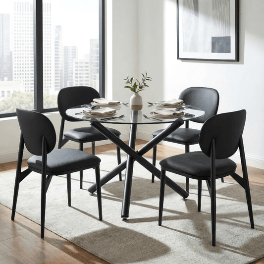 Small Space Glass Dining Table Set for 4 | Suzette with Gideon Black - Your Bar Stools Canada