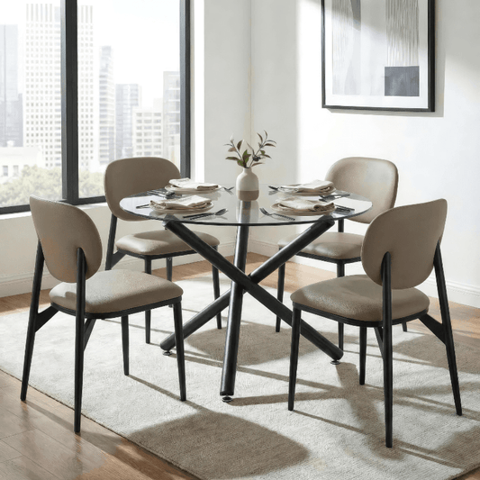 Small Space Glass Dining Table Set for 4 | Suzette with Gideon Stone - Your Bar Stools Canada