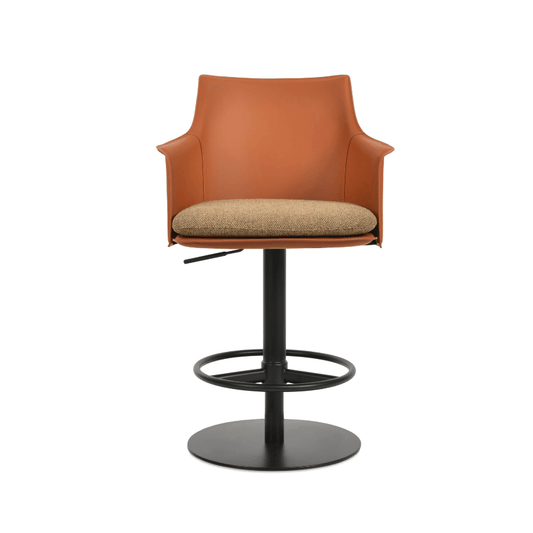 Tan Leather Adjustable Bar Stool with Arms | Briancon Piston - Your Bar Stools Canada