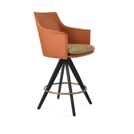 Tan Leather Swivel Bar Stool with Arms | Briancon Pyramid - Your Bar Stools Canada