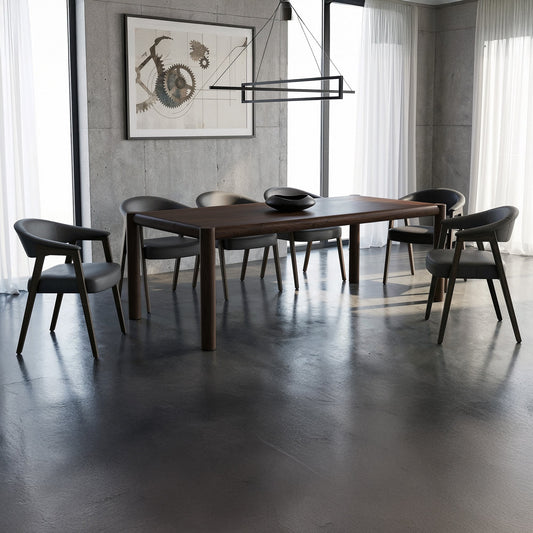 Walnut Rectangle Dining Table Set for 6 | Advik with 6 Armchairs - Your Bar Stools Canada