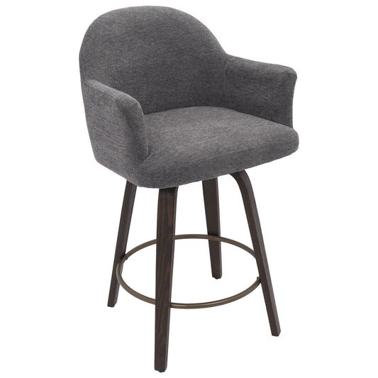 Warm Charcoal Upholstery Swivel Counter Stool Torra | Set of 2 - Your Bar Stools Canada