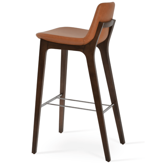 Brown Leather Bar Stools Pera Wood - Your Bar Stools Canada