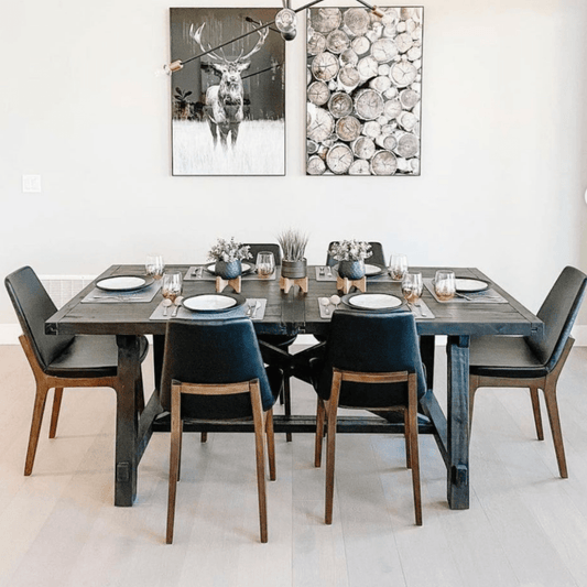 Eiffel Wood Leather Dining Chairs Black - Your Bar Stools Canada