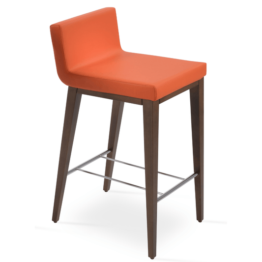 Orange Leather Bar Stools Dallas Wood - Your Bar Stools Canada