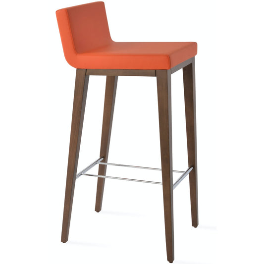 Orange Leather Bar Stools Dallas Wood - Your Bar Stools Canada