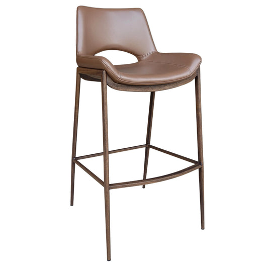 30 Inch Bar Stool Icona Brown Leather Walnut Base