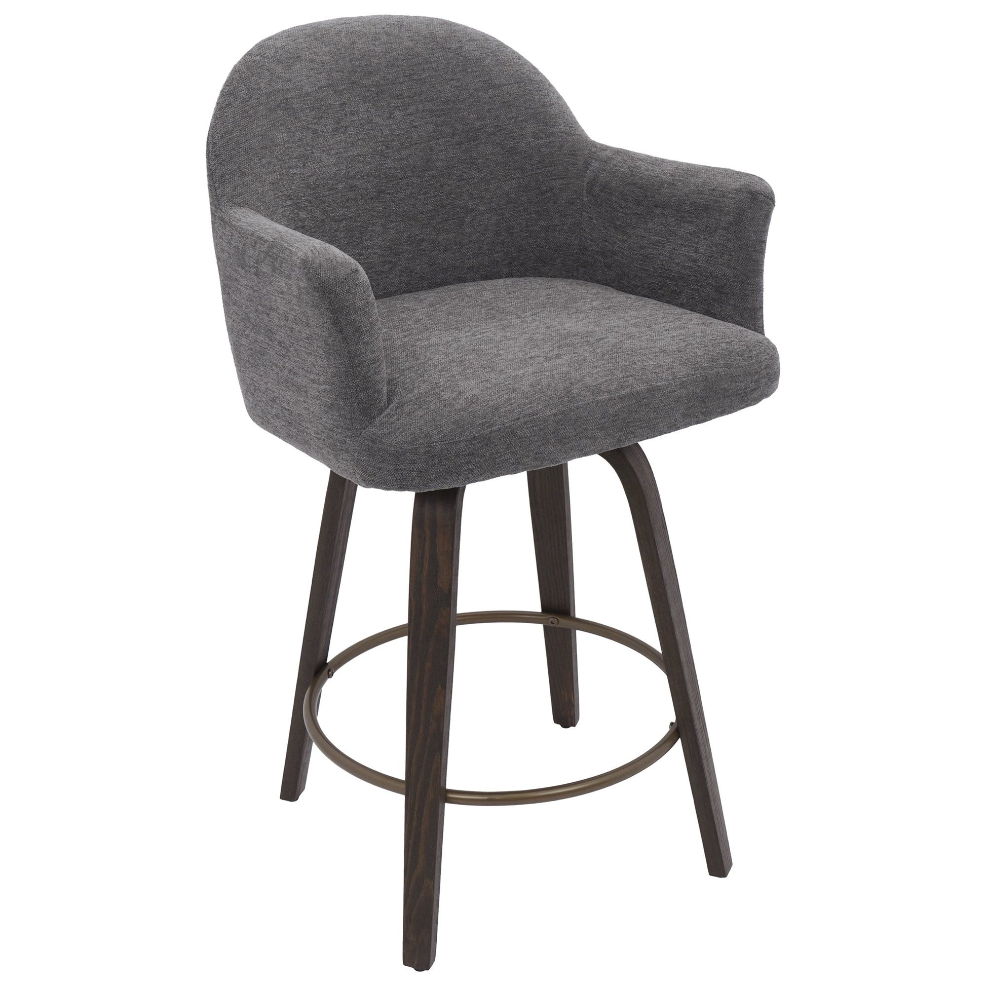 Torra 26-inch warm charcoal swivel counter stool with dark walnut accents, set of 2.