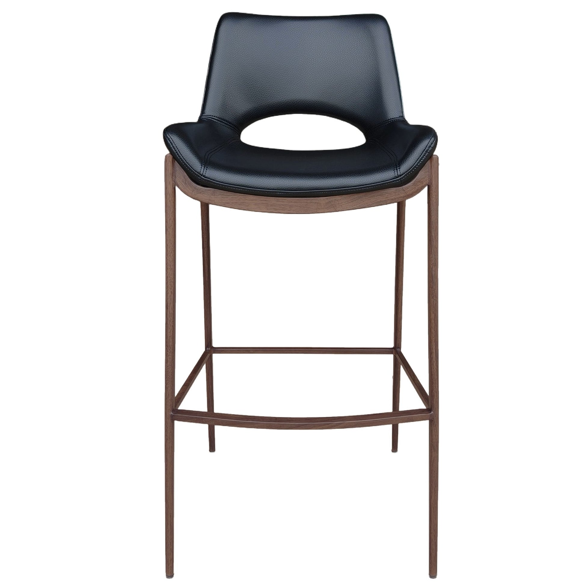 30 Inch Bar Stool Icona Black Leather Walnut Base - Your Bar Stools Canada