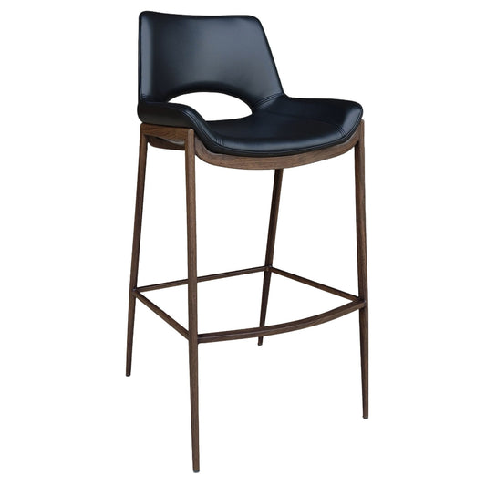 30 Inch Bar Stool Icona Black Leather Walnut Base - Your Bar Stools Canada