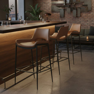 30 Inch Bar Stool Icona Brown Leather Black Base - Your Bar Stools Canada