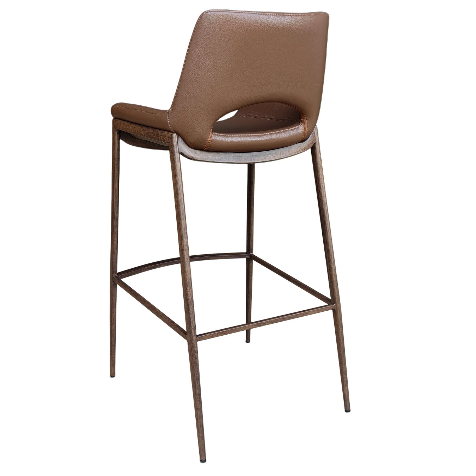 30 Inch Bar Stool Icona Brown Leather Walnut Base - Your Bar Stools Canada