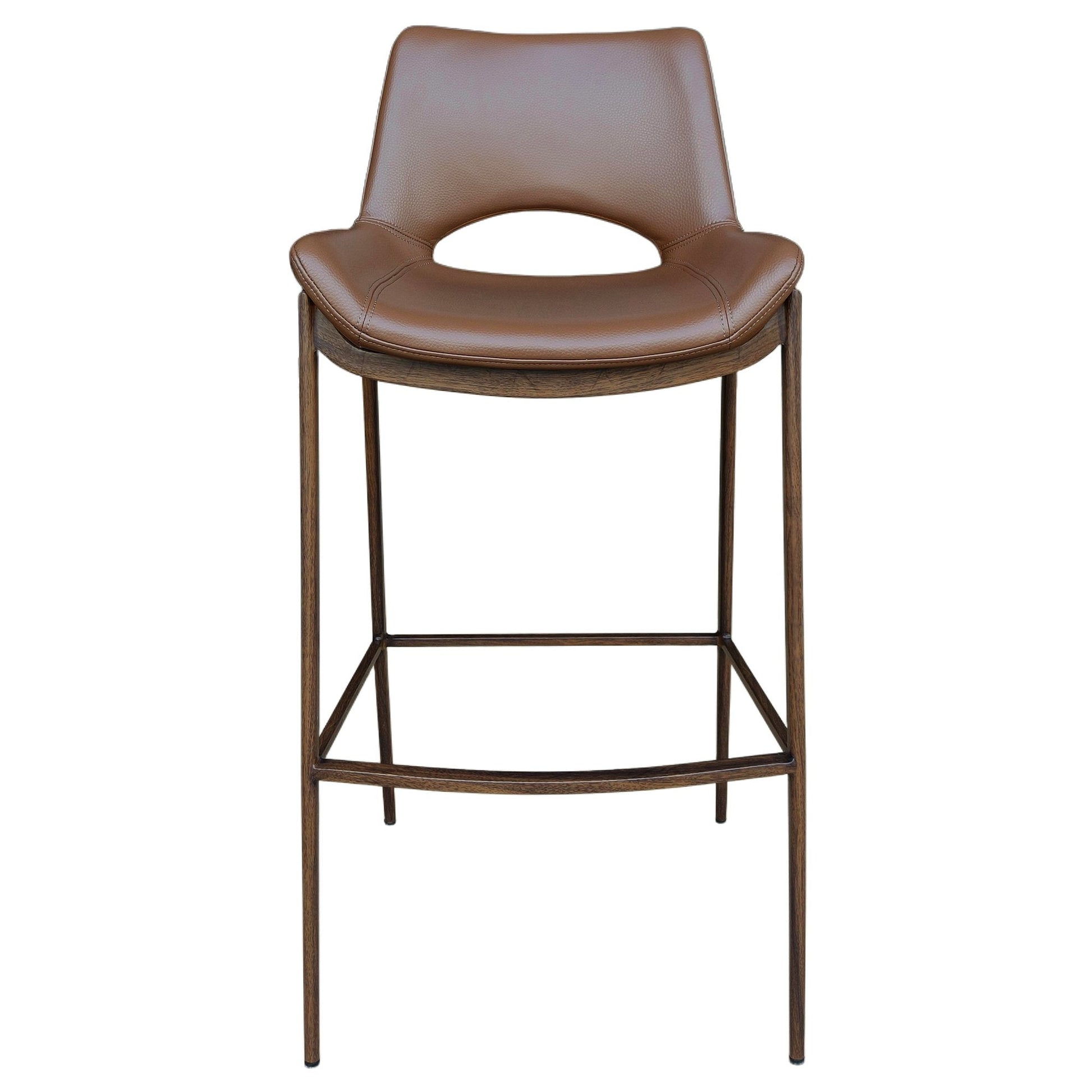 30 Inch Bar Stool Icona Brown Leather Walnut Base - Your Bar Stools Canada