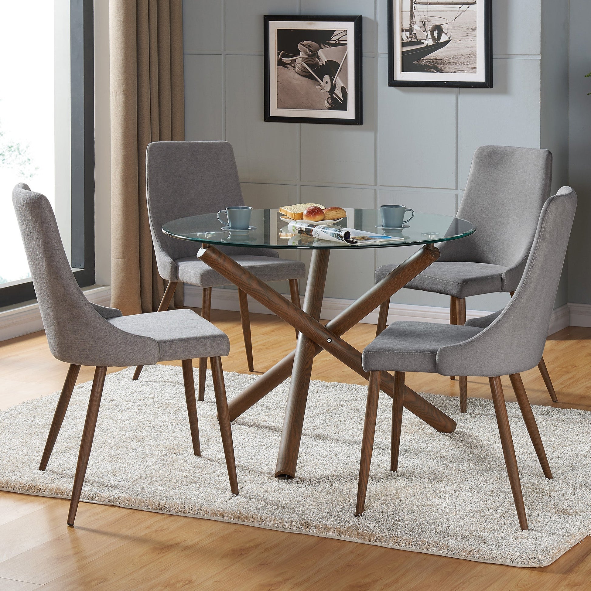 5 Piece Glass Round Dining Set Rocca Grey - Your Bar Stools Canada