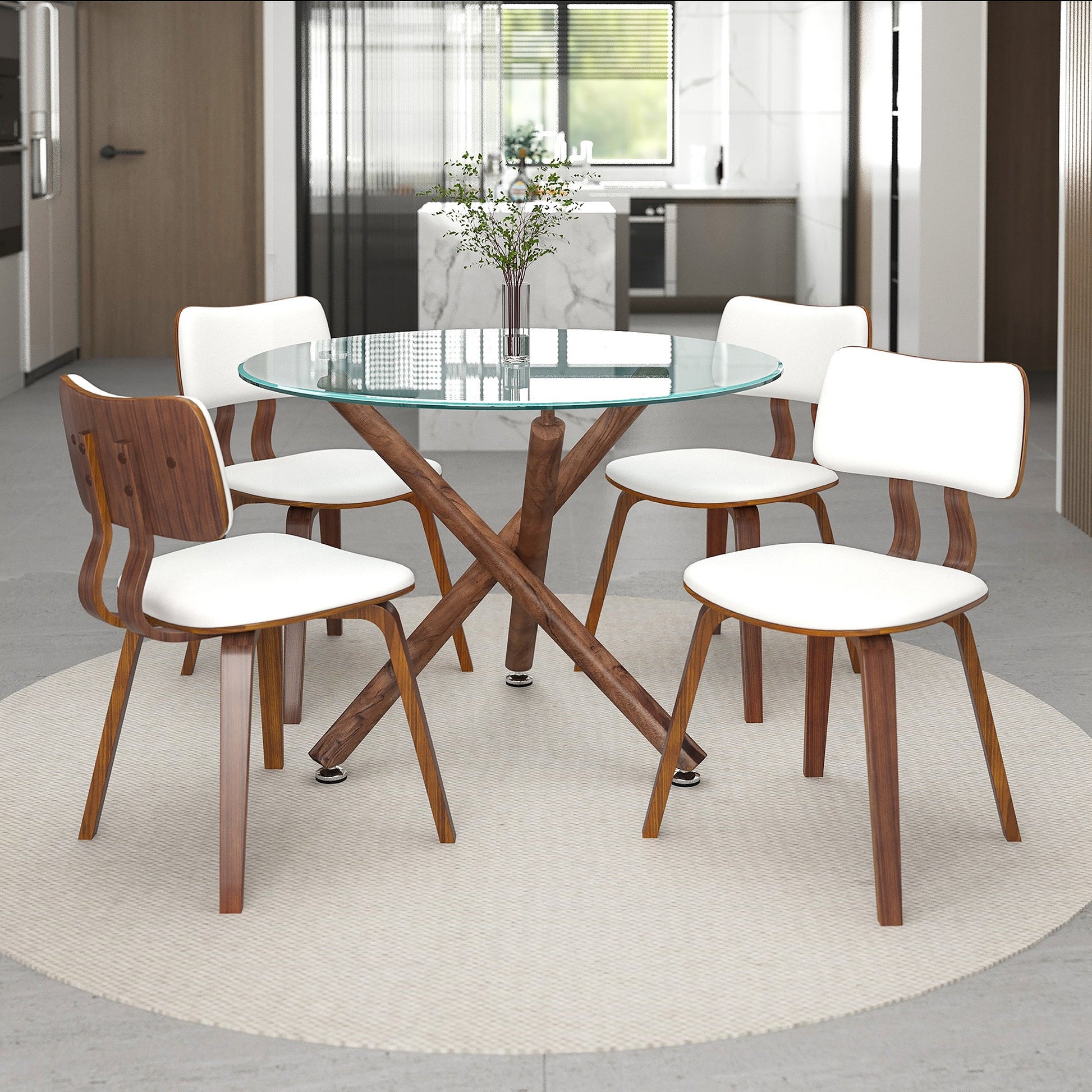 5 Piece Glass Round Dining Set Rocca White - Your Bar Stools Canada