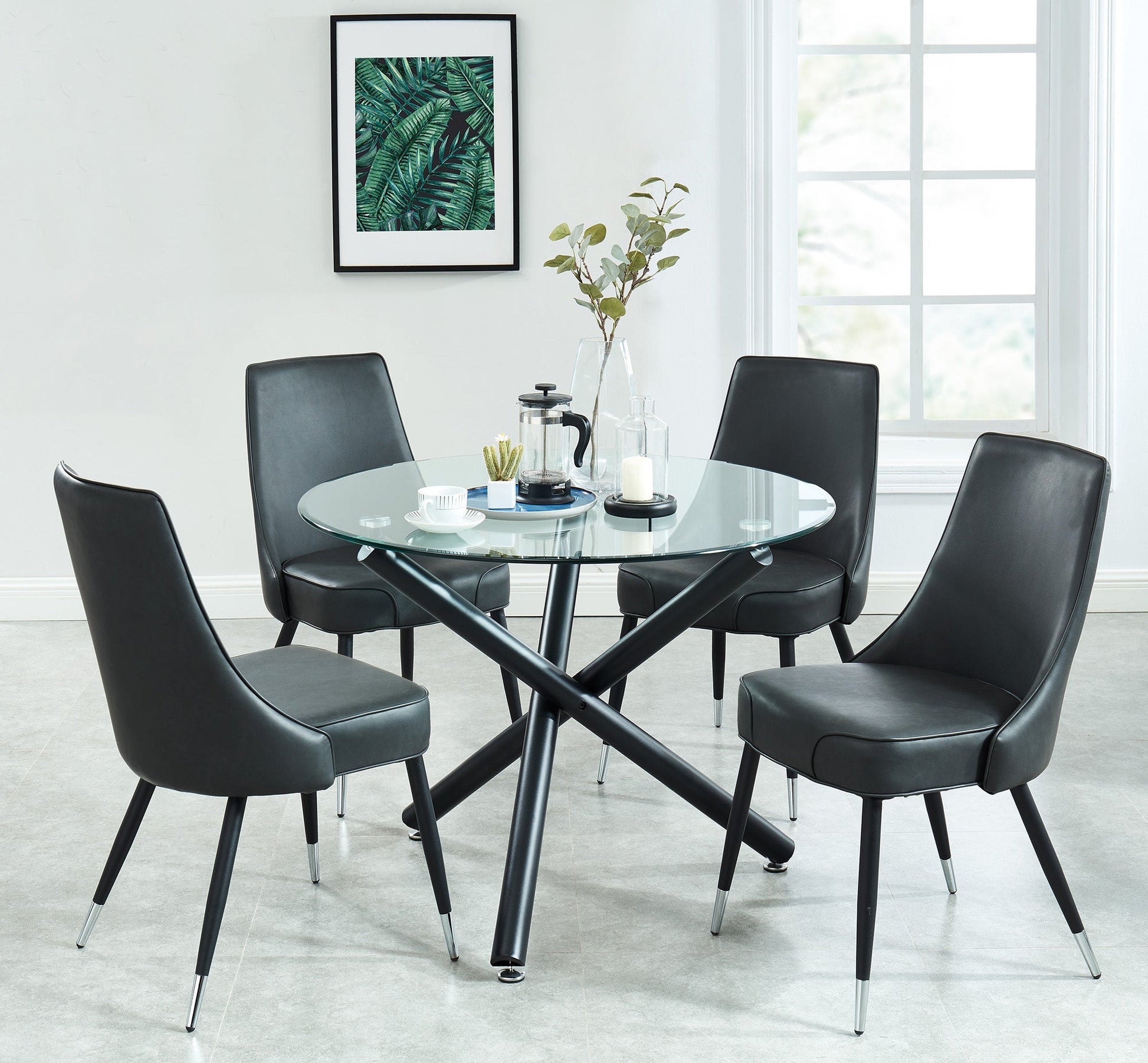 5 Piece Glass Round Dining Set Suzette Grey - Your Bar Stools Canada