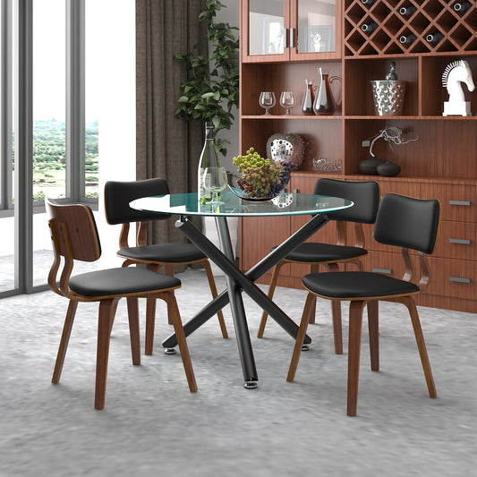 5 Piece Glass Round Dining Set Suzette Walnut - Your Bar Stools Canada