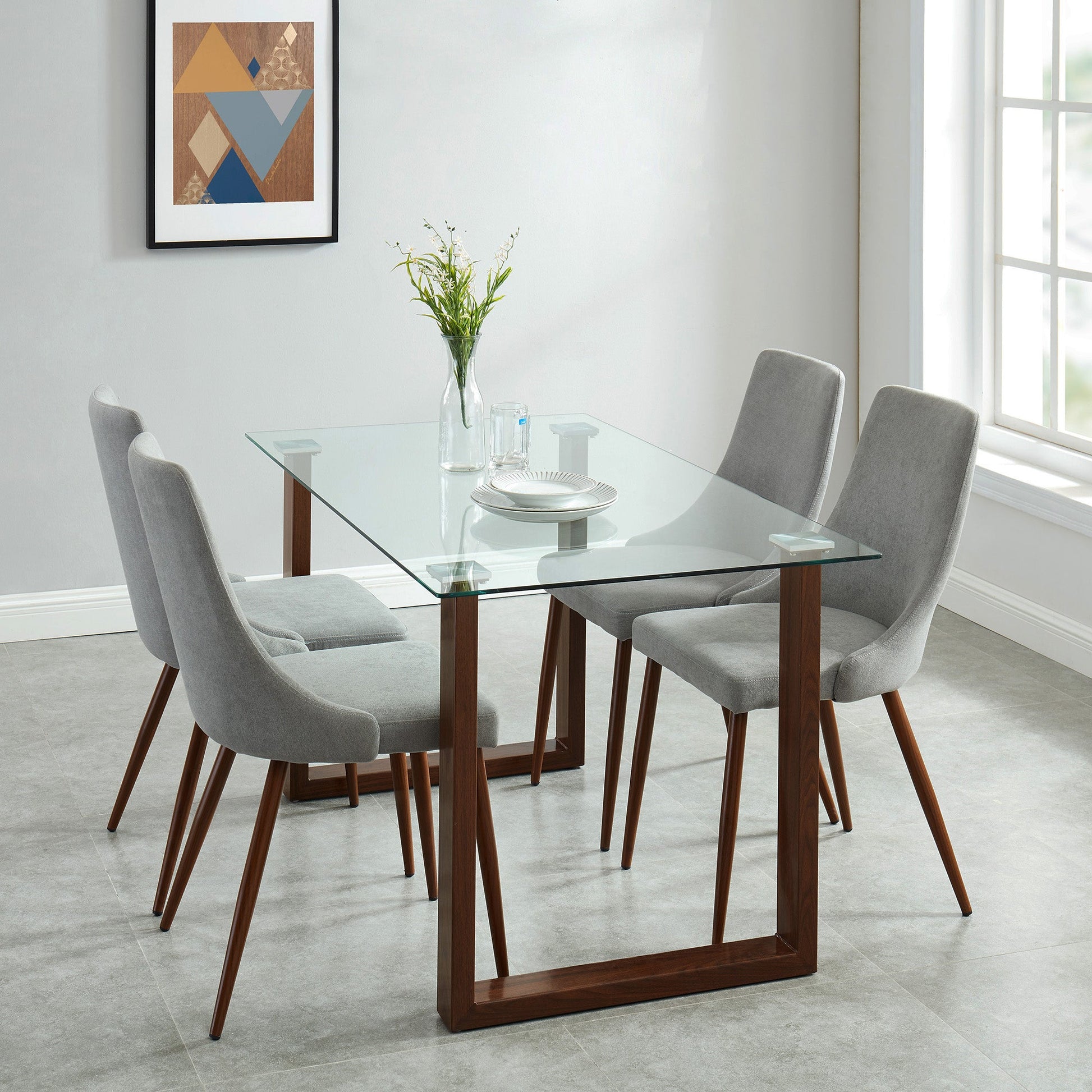 5 Piece Glass Square Dining Set Franco Walnut - Your Bar Stools Canada