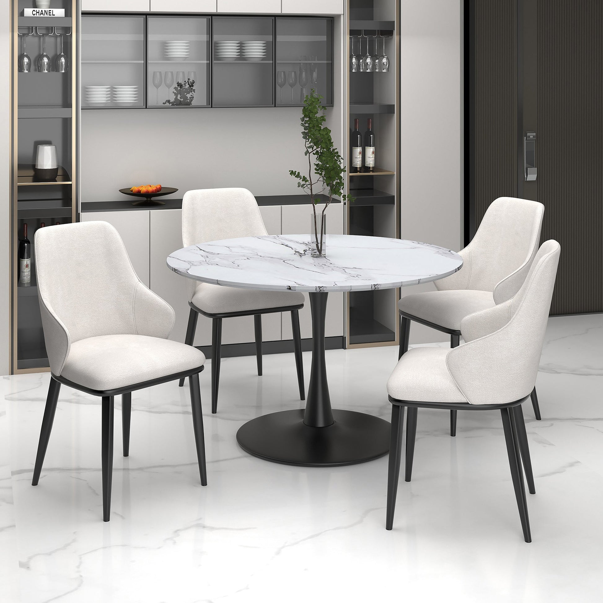 5 Piece Round Dining Set Zilo Cream - Your Bar Stools Canada