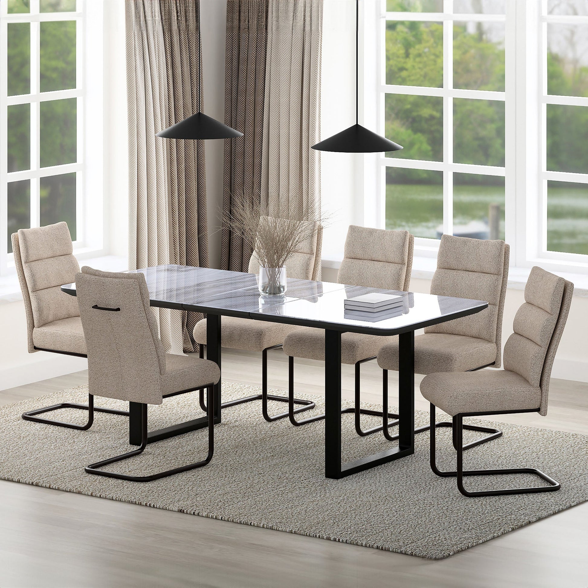 7 Piece Dining Room Set Gavin Beige - Your Bar Stools Canada